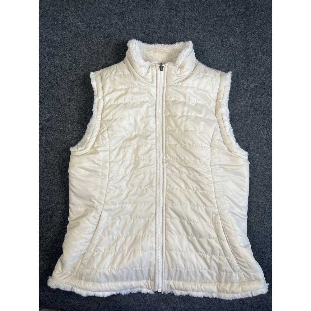 Nicole Miller Original Reversible‎ Puffer Vest Cream Faux Fur Quilted Womens L